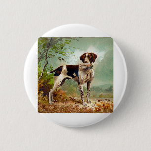 Hunter dog with bird in mouth button