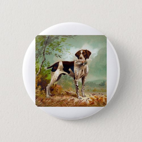 Hunter dog with bird in mouth button
