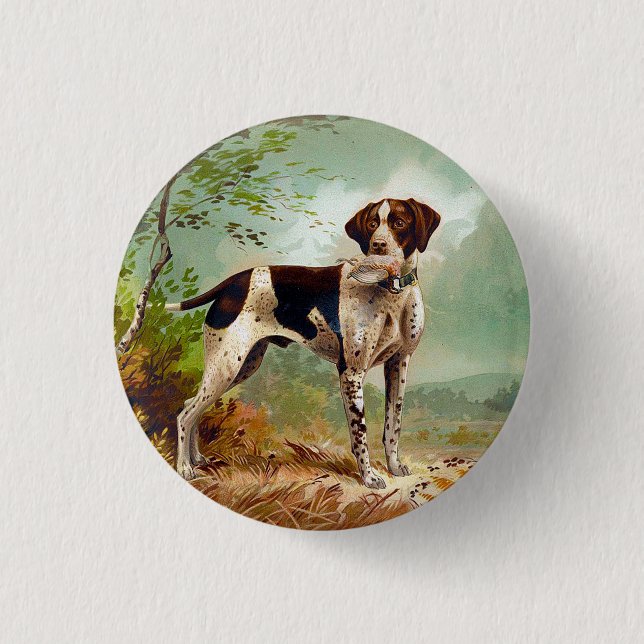 Hunter dog with bird in mouth button (Front)