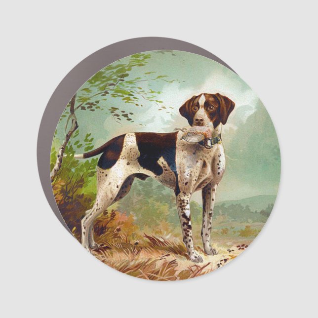 Hunter dog with bird in mouth car magnet (Front)