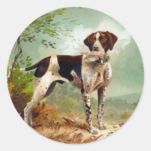 Hunter dog with bird in mouth classic round sticker