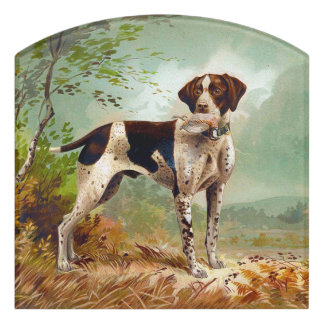 Hunter dog with bird in mouth door sign