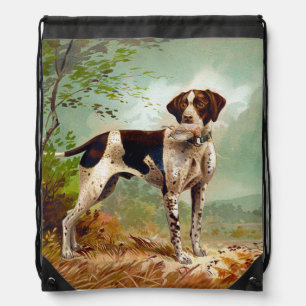 Hunter dog with bird in mouth drawstring bag
