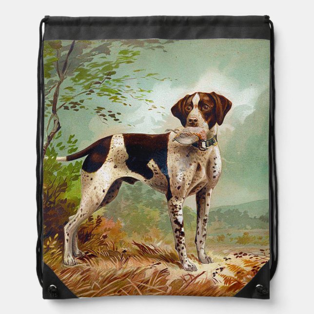 Hunter dog with bird in mouth drawstring bag (Front)