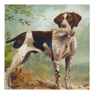 Hunter dog with bird in mouth faux canvas print