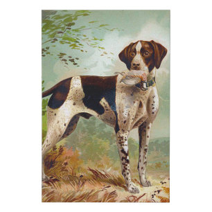 Hunter dog with bird in mouth faux canvas print
