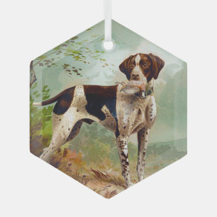 Hunter dog with bird in mouth glass ornament