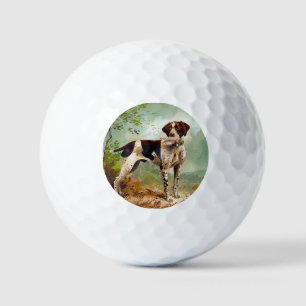 Hunter dog with bird in mouth golf balls