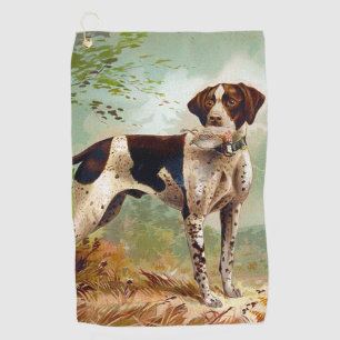 Hunter dog with bird in mouth golf towel