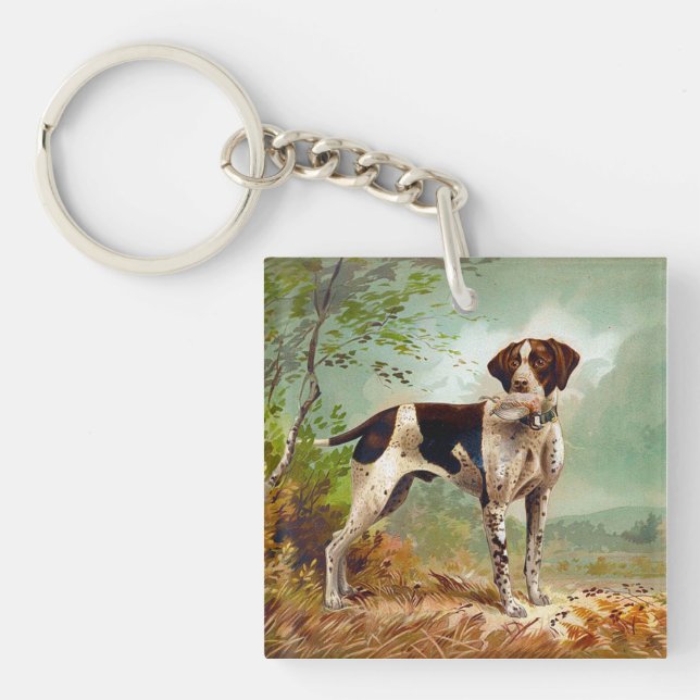 Hunter dog with bird in mouth keychain (Front)