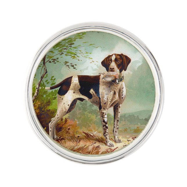 Hunter dog with bird in mouth lapel pin (Front)