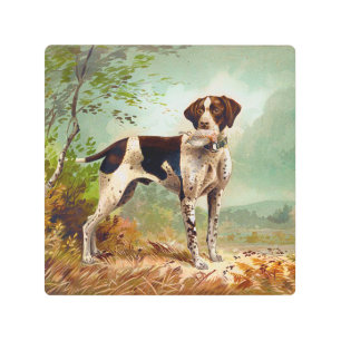 Hunter dog with bird in mouth metal print