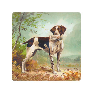 Hunter dog with bird in mouth metal print