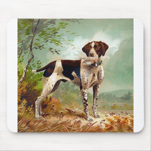 Hunter dog with bird in mouth mouse pad