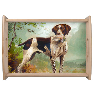 Hunter dog with bird in mouth serving tray