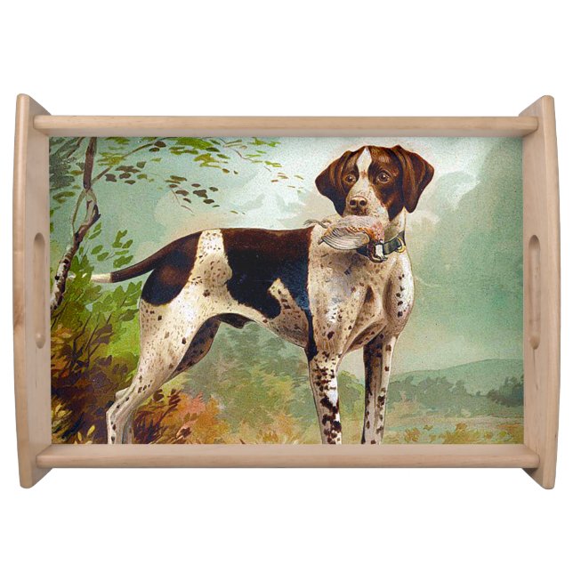 Hunter dog with bird in mouth serving tray (Front)
