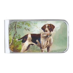 Hunter dog with bird in mouth silver finish money clip