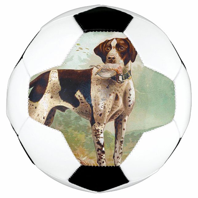 Hunter dog with bird in mouth soccer ball (Front)
