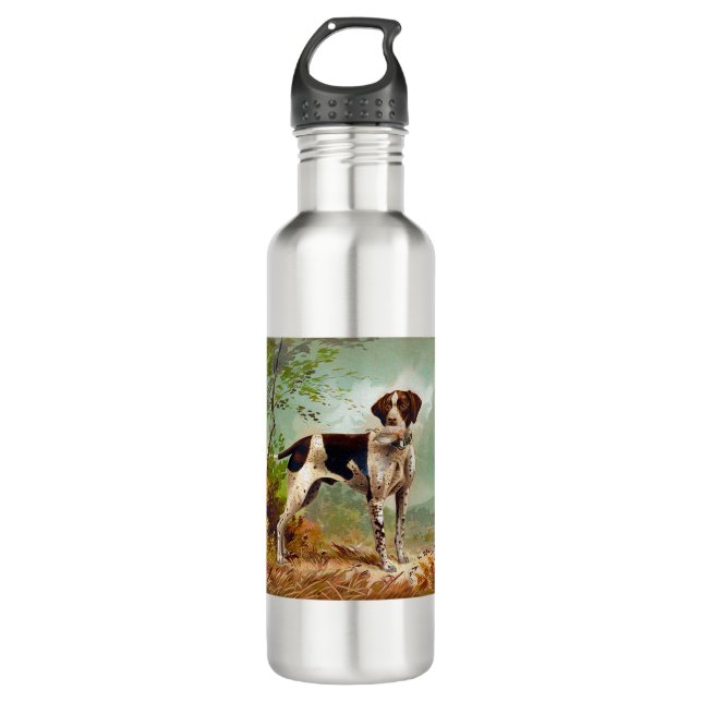 Hunter dog with bird in mouth stainless steel water bottle (Front)