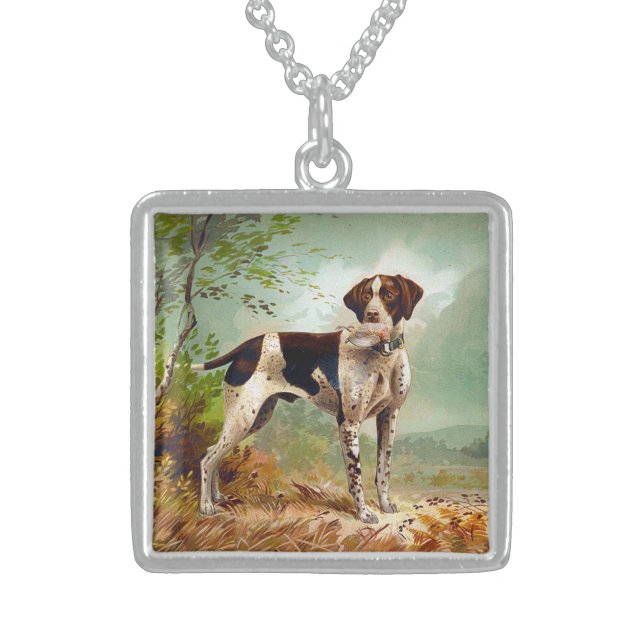 Hunter dog with bird in mouth sterling silver necklace (Front)