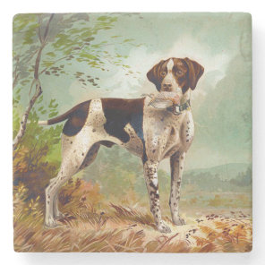 Hunter dog with bird in mouth stone coaster