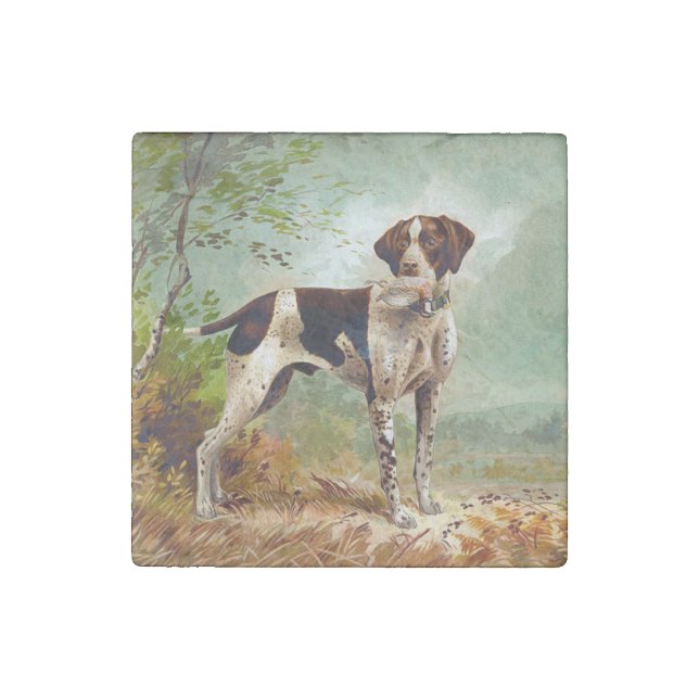 Hunter dog with bird in mouth stone magnet (Front)