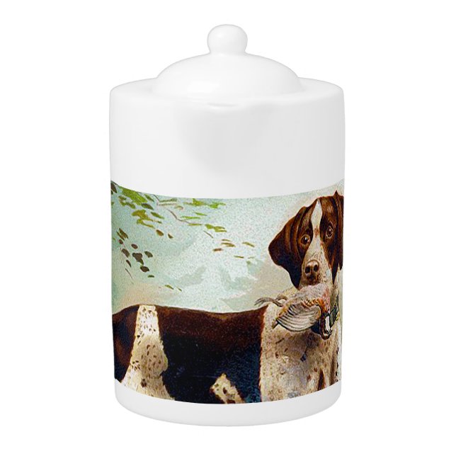 Hunter dog with bird in mouth teapot (Front)