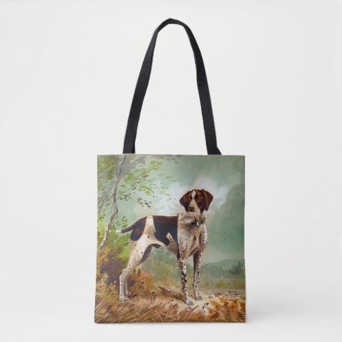 Hunter dog with bird in mouth tote bag