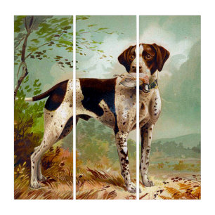 Hunter dog with bird in mouth triptych