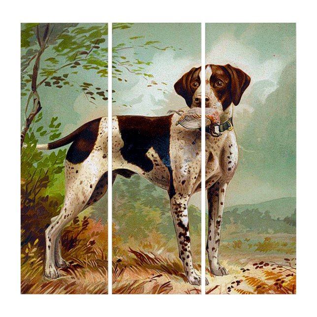 Hunter dog with bird in mouth triptych (Front)