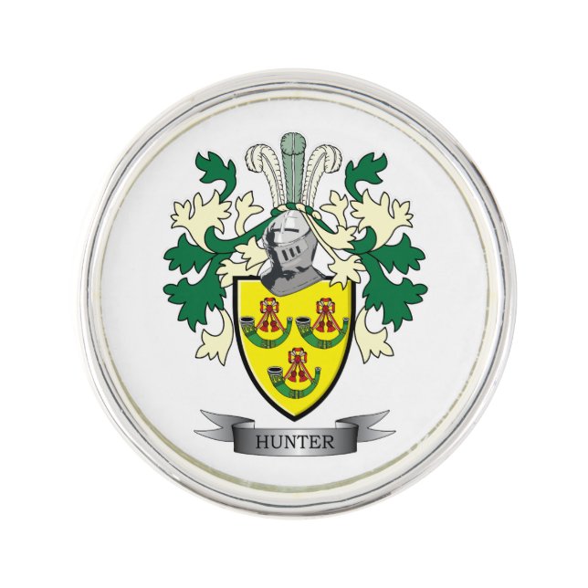 Hunter Family Crest Coat of Arms Pin (Front)