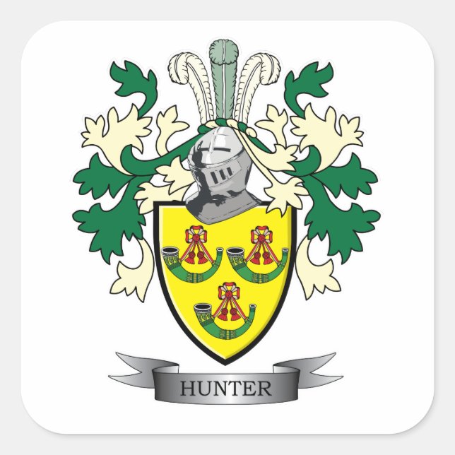 Hunter Family Crest Coat of Arms Square Sticker (Front)