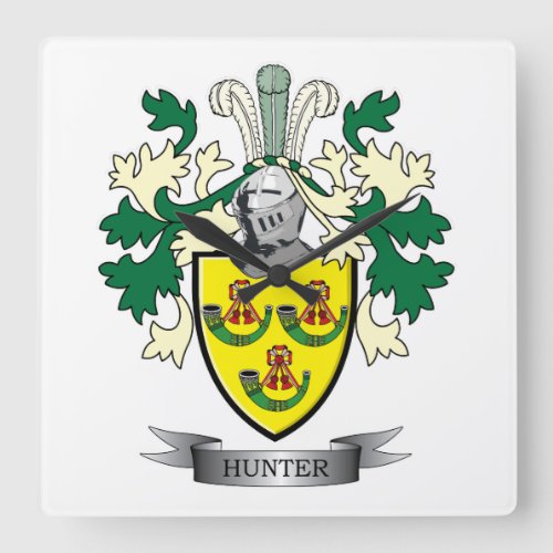 Hunter Family Crest Coat of Arms Square Wall Clock