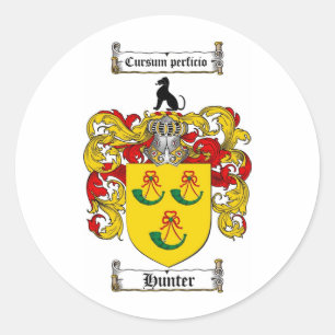 HUNTER FAMILY CREST - HUNTER COAT OF ARMS CLASSIC ROUND STICKER