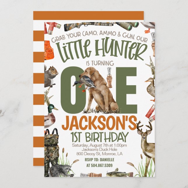 Hunter First Birthday Invitation (Front/Back)
