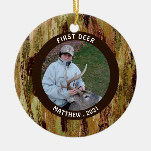 Hunter FIRST DEER Photo Camouflage Personalized Ceramic Ornament