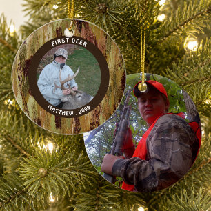 Hunter FIRST DEER Photo Camouflage Personalized Ceramic Ornament