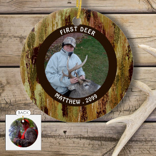 Hunter FIRST DEER Photo Camouflage Personalized Ceramic Ornament