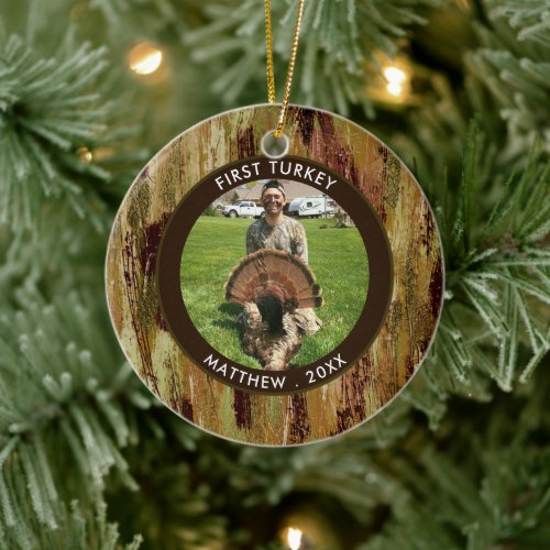 Hunter FIRST TURKEY Photo Brown Green Personalized Ceramic Ornament