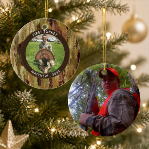 Hunter FIRST TURKEY Photo Brown Green Personalized Ceramic Ornament