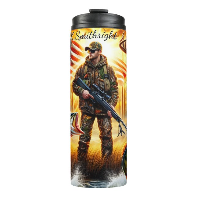 Hunter Fish Deer American Flag Thermal Tumbler (Front)