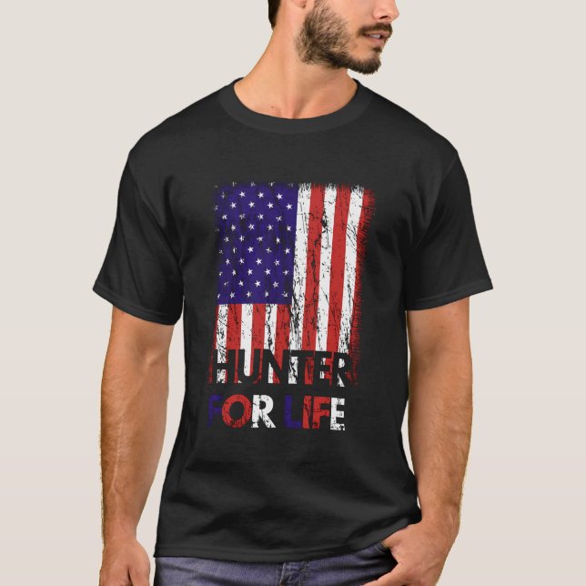 Hunter For Life Hunter Usa Flag Nation Fisherman R T-Shirt (Front)