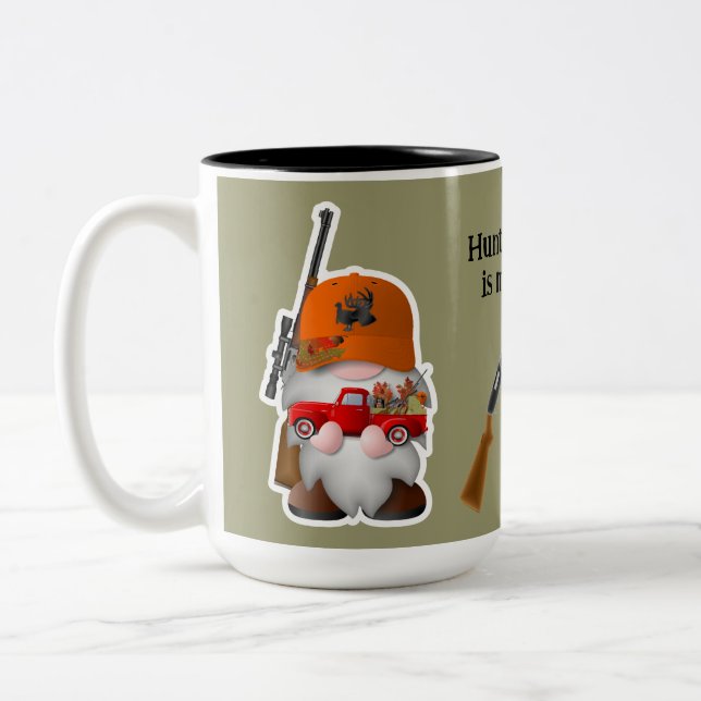 Hunter Gnome with Little Red Truck Two-Tone Coffee Mug (Left)