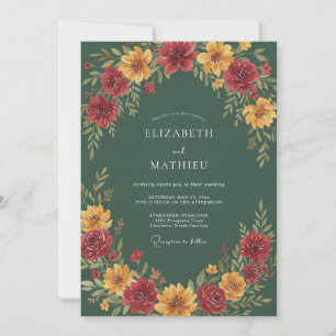 Hunter Gold Dahlia Wedding Invitation