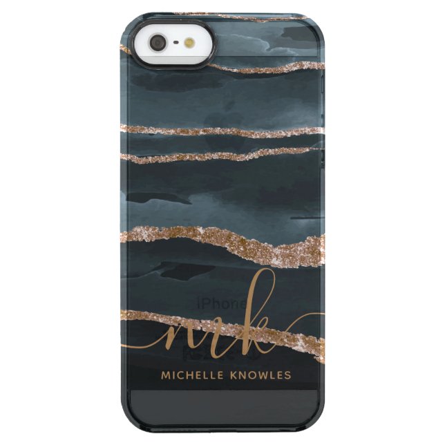 Hunter Granite Marble Gold Texture Custom Initials Uncommon iPhone Case (Back)