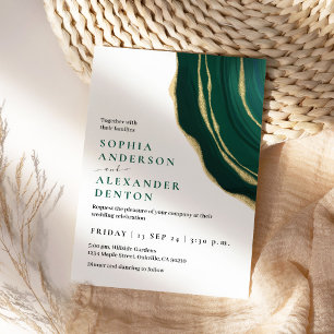 Hunter Green, agate gemstone, initials Invitation