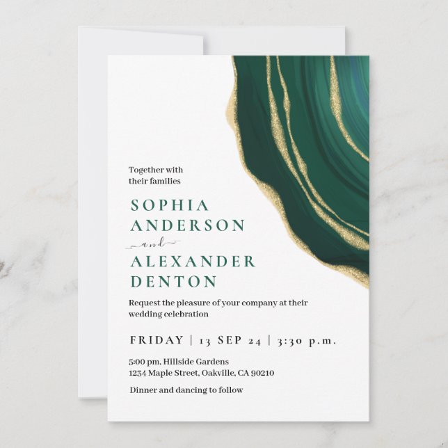 Hunter Green,  agate gemstone  Invitation (Front)