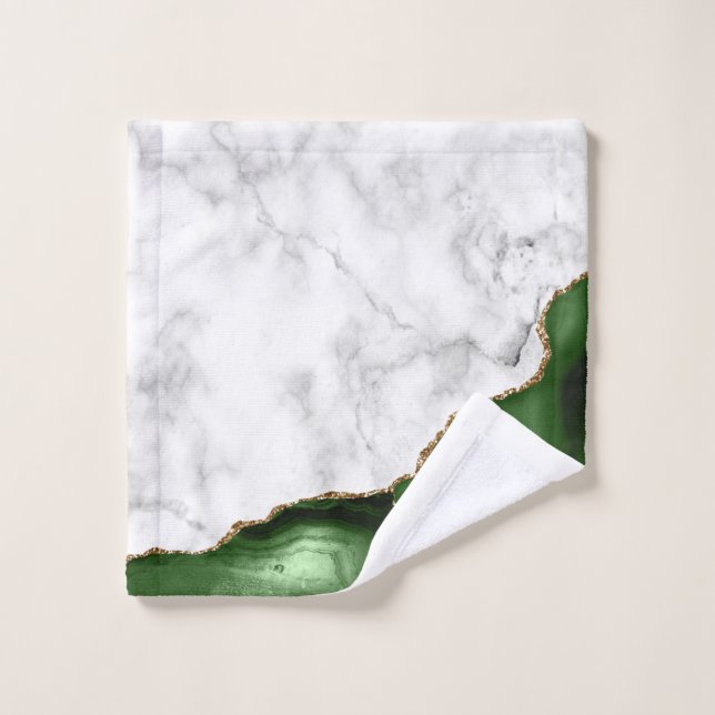 Hunter Green Agate Gold Glitter White Marble Wash Cloth (Wash Cloth)