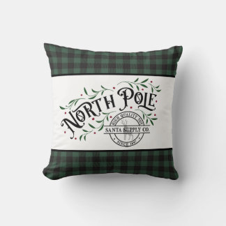 Hunter Green and Black Buffalo Plaid - North Pole Throw Pillow