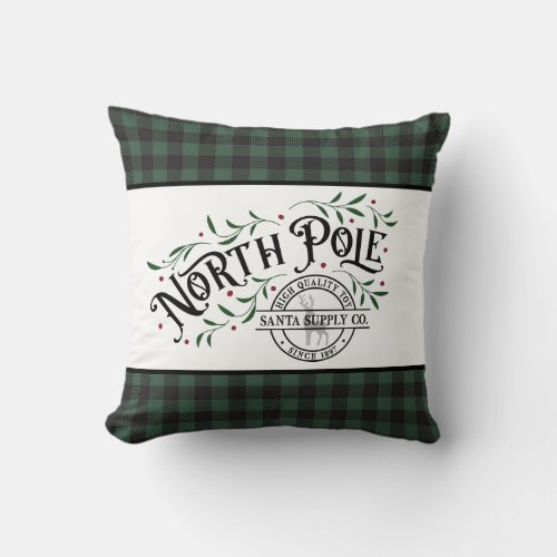 Hunter Green and Black Buffalo Plaid _ North Pole Throw Pillow